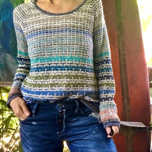 NIC+ZOE Blue/Green Striped Sweater (M) - Picture 6 of 11